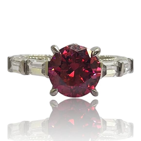 Swarovski® Red & White Cubic Zirconia Thermal Color Fusion Ring Sz 9 - Picture 1 of 15